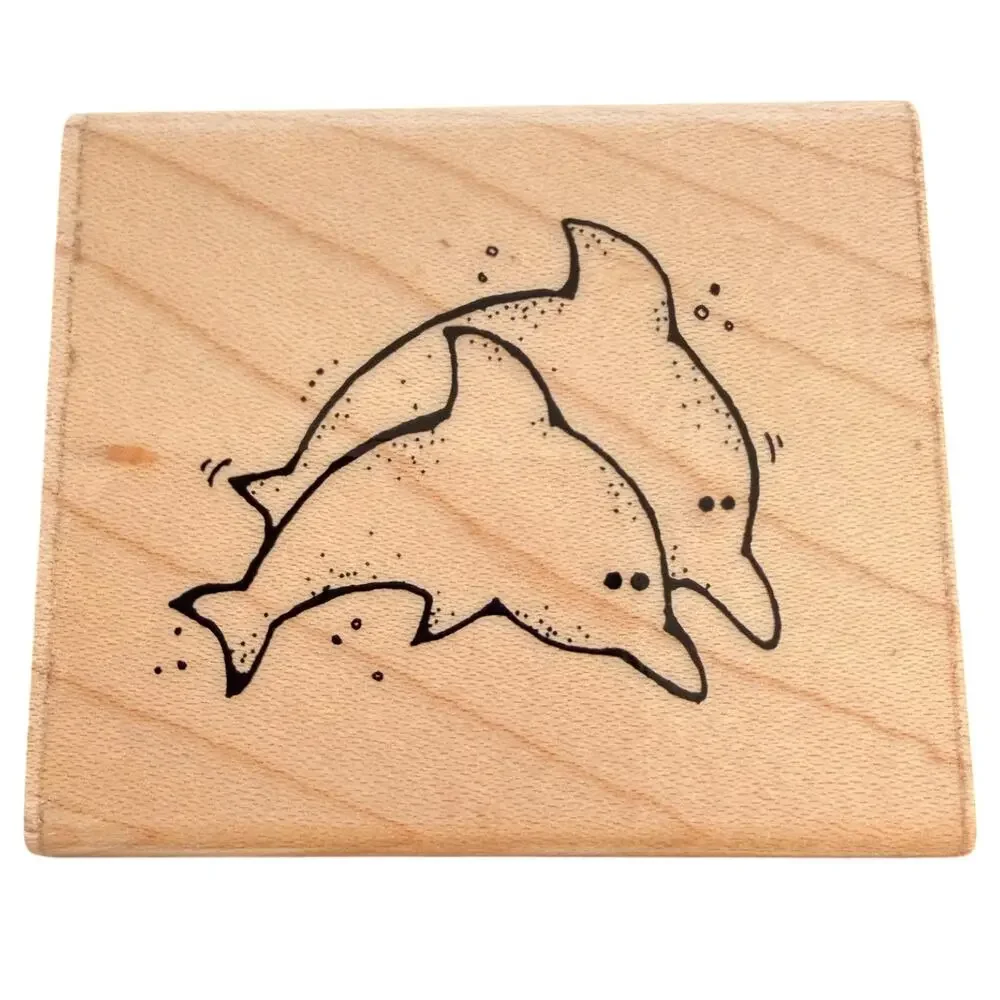 Jrl Design Rare Vintage H154 Dolphin Duo Ocean Marine Dolphins Rubber Stamp